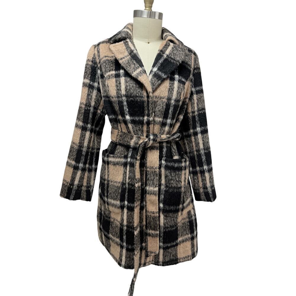 Isaac Mizrahi Live Brushed Plaid Belted Coat – Size 14 - Picture 2 of 8
